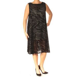 ALFANI Womens Black Printed Sleeveless Below The Knee Shift Dress Size: 14